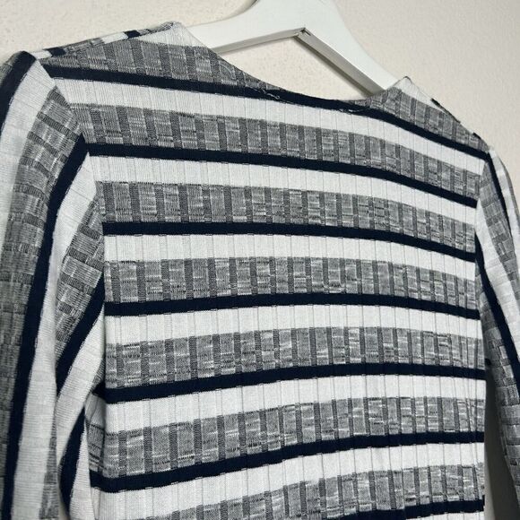 Astr Black White and Gray Striped Twist Front Plunge Neck Bodysuit M - Picture 9 of 11